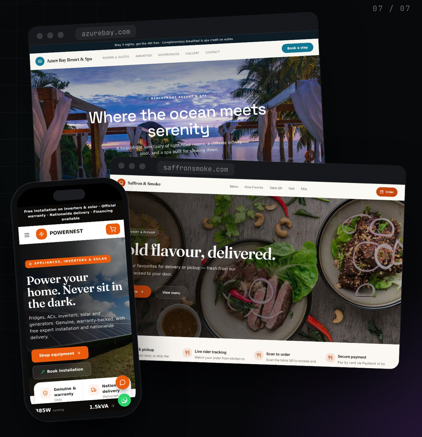 Ready-made Instant Apps for a hotel, a restaurant and an electronics store
